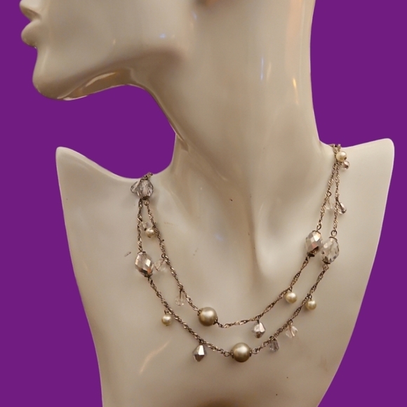 PREMIER DESIGNS Faceted Glass Pearl Cha Cha Long Bridal Formal Chain Necklace - Picture 1 of 8